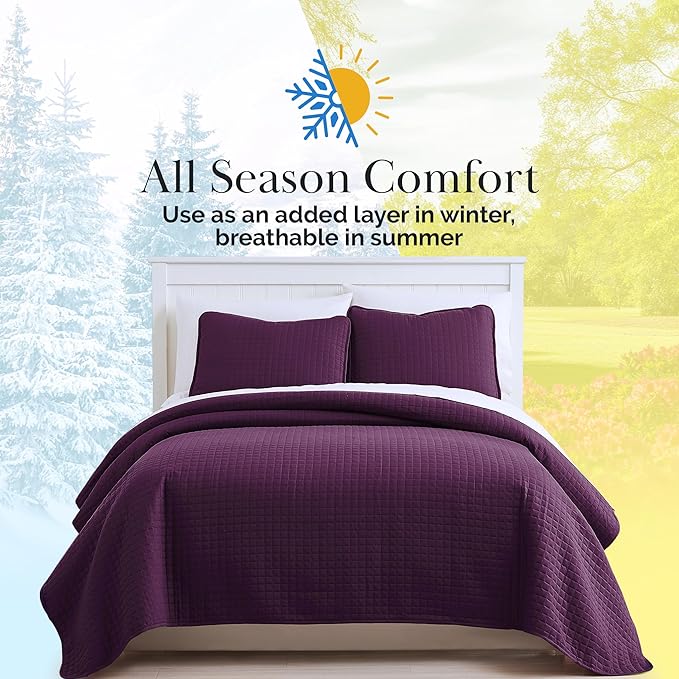 Southshore Fine Living, Inc. Oversize King Quilt Bedding Set, Soft Brushed Microfiber, Stain and Pet Hair Resistant Bedding, California King Size Quilt Coverlet Bedspread Set w/2 Shams, Purple Quilts