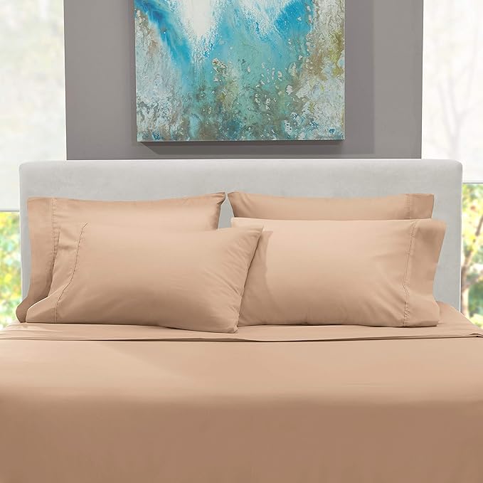 Hearth & Harbor Extra Deep Pocket King Size Sets - Fits Mattress 18-24 Inches Deep - Extra Deep Pocket Sheets - 6 Piece King Size - Taupe