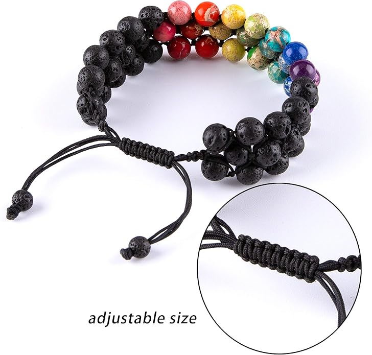 8mm Natural Lava Rock Stone Bracelets for Men, Healing Crystal Essential Oil Diffuser Beads Bracelet Chakra Yoga Energy Anxiety Gemstone Bracelet