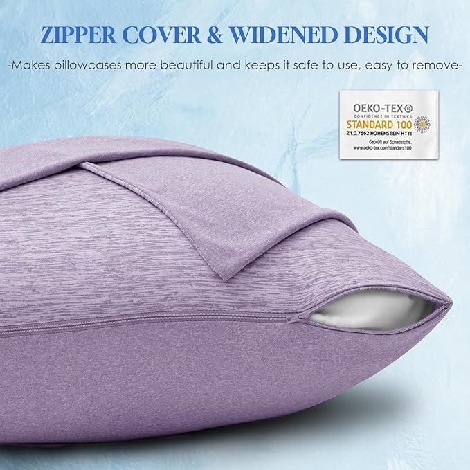 CHOSHOME Cooling Pillow Cases Zipper Pillow Covers Q-Max > 0.45 Zippered Pillowcases for Hot Sleepers, Soft, Breathable, Skin-Friendly, 2 Pack (King, 20"x36", Purple)