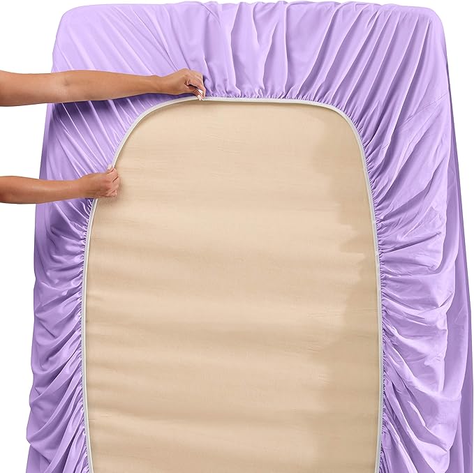 Clara Clark Flex Top King Sheets, 6 Piece Set - Hotel Luxury Sheets for Top Split King Bed, Super Soft Bedding Set, Head Split King Lavender