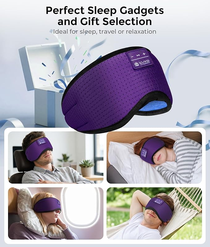 LOVE EYE Sleep Headphones Bluetooth 5.4 Sleeping Eye Mask Wireless Music Earphones with HD Speakers for Side Sleepers Total Blackout Cotton Mask for Travel, Office, Unique Gifts (Deep Purple)