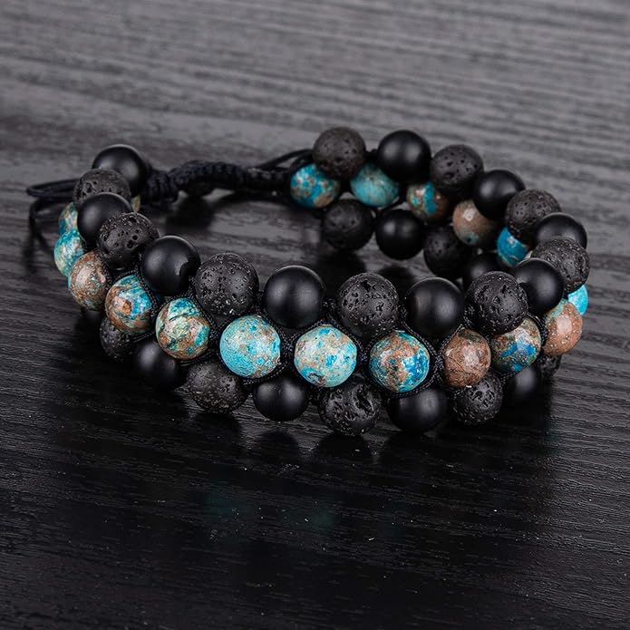 8mm Natural Lava Rock Stone Bracelets for Men, Healing Crystal Essential Oil Diffuser Beads Bracelet Chakra Yoga Energy Anxiety Gemstone Bracelet
