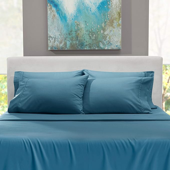 Hearth & Harbor Extra Deep Pocket Sheets - Fits Mattress 18-24 Inches Deep - Extra Deep Pocket California King Size - 6 Piece Cal King Sheets - Cal King, Blue Heaven
