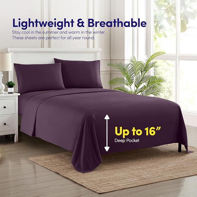 1500 Supreme Collection King Sheet Sets Purple- Luxury Hotel Bed Sheets and Pillowcase Set for King Mattress - Extra Soft, Elastic Corner Straps, Deep Pocket Sheets, King Purple