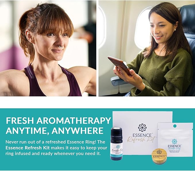 Essence Refresh Kit | Featured Blends Essential Oils | Aromatherapy Nasal Diffuser | Personal Scent Clip for Travel, Work & Everyday Use | Made in USA | Breathe Easy | Bamboo/Glass Pod
