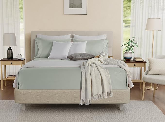 800TC 100% Egyptian Cotton Sateen Weave 3PC Twin XL Size Sheets Set, XL Twin Bed Sheet, 15" Deep Pockets Fully Elasticated Sheet & Pillowcase Sets, Machine Washable No Pill Fade Resistant - Mineral