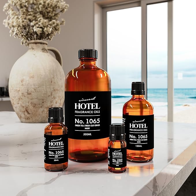AirScent Hotel Diffuser Oil No. 1065 - Green Tea & Fresh Cut Grass - Premium Fragrance Oil for Ultrasonic and Waterless Diffusers and Crafting - 500 mL, 16.9 fl oz Glass Bottle
