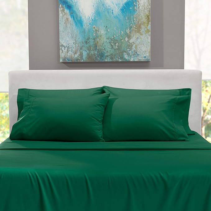 Hearth & Harbor Bed Sheets, Luxury Soft 6 Piece Bed Sheet Set Extra Deep Pocket Fitted Sheets Fits Mattress up to 21", Double Brushed Bedding Sheets & Pillowcases, Queen, Hunter Green