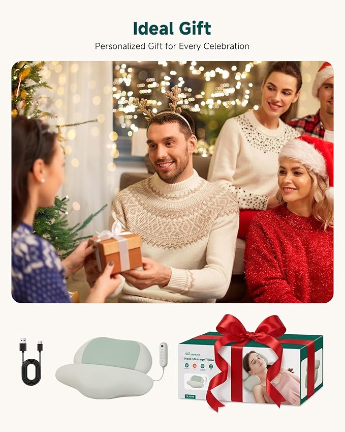 Neck Massager with Heat, Cordless Rechargeable Neck Traction Massage Pillow with Air Compression, FSA Eligible,Neck Stretcher Pillow, Digital Display Remote, Ergonomic Cervical Support for Home Office