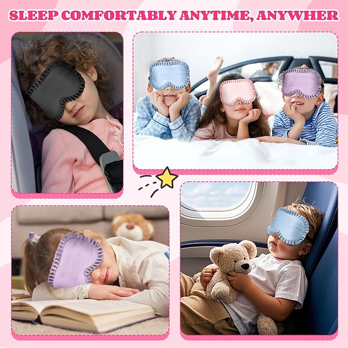 Kids Sleep Mask Eye Cover, 100% Real Mulberry Silk Sleep Mask with Adjustable Strap, Kids Blindfold for Sleeping, Boys Girls Eye Shade for Ages 5+, Soft and No Pressure (Pink)