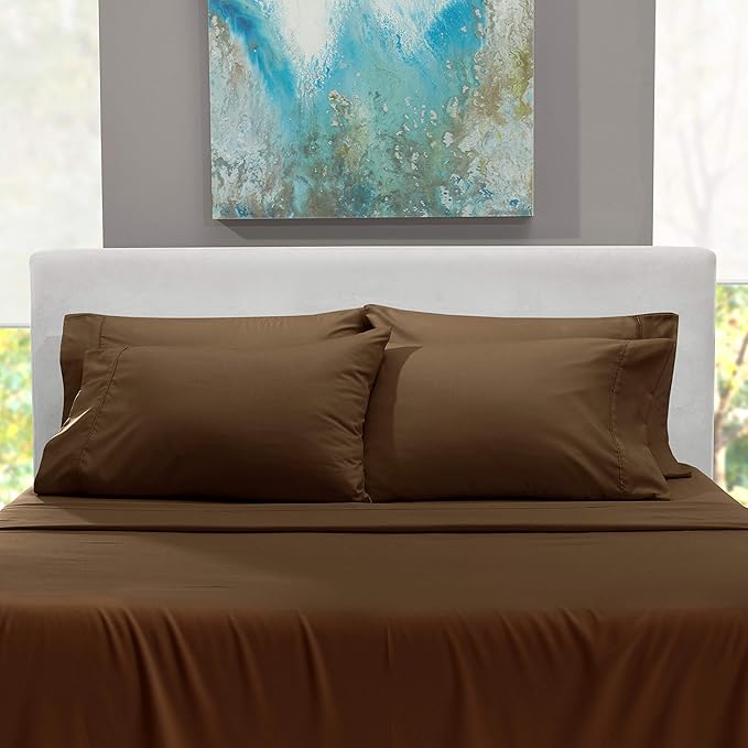 Hearth & Harbor Extra Deep Pocket Sheets - Fits Mattress 18-24 Inches Deep - Extra Deep Pocket Twin XL Sheets Sets - 4 Piece Twin XL Size - Brown