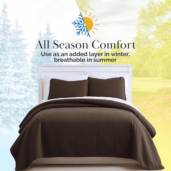 Southshore Fine Living, Inc. Oversized King Quilt Bedding Set, Soft Brushed Microfiber Bedspread, Pet Hair Resistant Bedding, California/King Quilt Coverlet Set with 2 Shams, Chocolate Brown