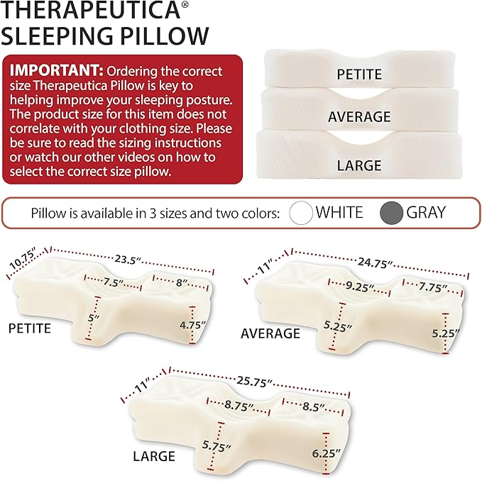 Therapeutica Cervical Orthopedic Foam Pillow - Neck Support Pillow for Side & Back Sleepers - Ergonomic Pillow for Neck Support, Relief, & Spinal Alignment – Large Size, Firm, White