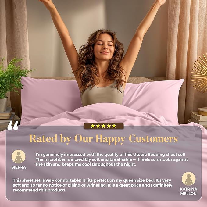 Utopia Bedding Full Size Sheet Set – 4 Piece Bed Sheets, Soft and Breathable Microfiber, Includes 1 Fitted Sheet, 1 Flat Sheet and 2 Pillowcases – Oeko Tex (Crystal Pink)