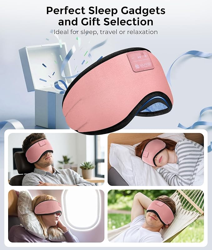 LOVE EYE Sleep Headphones Bluetooth 5.4 Sleeping Eye Mask Wireless Music Earphones with HD Speakers for Side Sleepers Total Blackout Cotton Mask for Travel, Office, Unique Gifts (Pink)