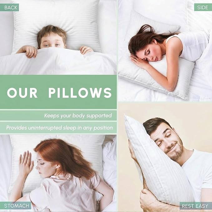 Elegant Comfort 100% Cotton Shell Stripe King Size Set of 2 Pillows, Super Plush Cooling Gel Filling Hotel Quality Down Alternative Bed Pillows for Side, Back and Stomach Sleepers