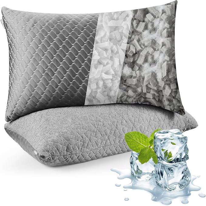 WOLKI King Size Pillows Set of 2 Shredded Memory Foam Pillows 2 Pack, Adjustable Firm Pillow for Side Sleepers, Back, Stomach, Hot Sleepers (20x36)