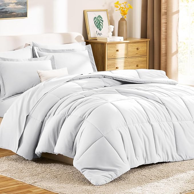 CozyLux Twin Comforter Set with Sheets White - Ultra-Soft 5 Pieces Bed in a Bag Twin, Oeko-TEX Certified Bedding Set, All Season Bed Set with Down Alternative Comforter, Sheets, Pillowcase & Sham