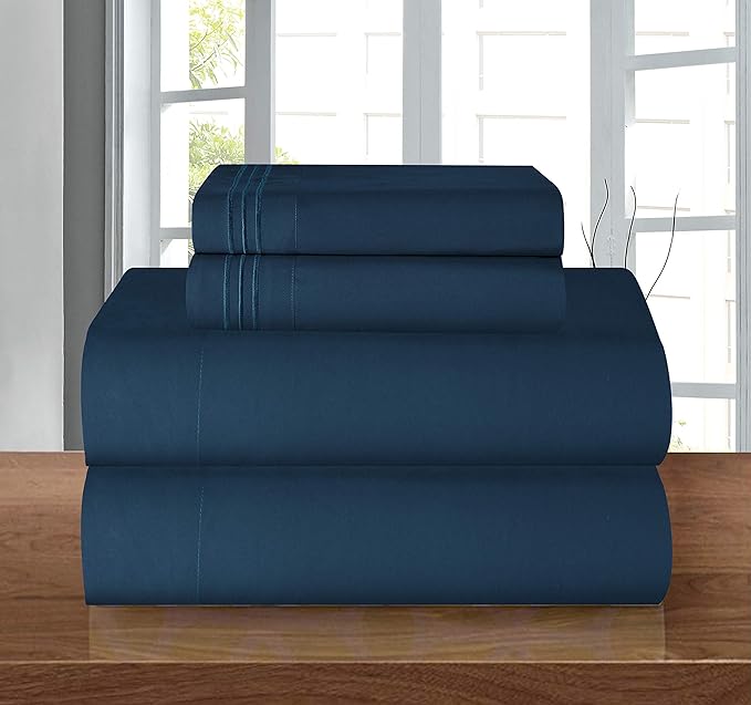 Elegant Comfort Luxury Soft 1500 Premier Egyptian 4-Piece Premium Hotel Quality Wrinkle Resistant Coziest Bedding Set, All Around Elastic Fitted Sheet, Deep Pocket up to 16inch, Queen, Navy Blue