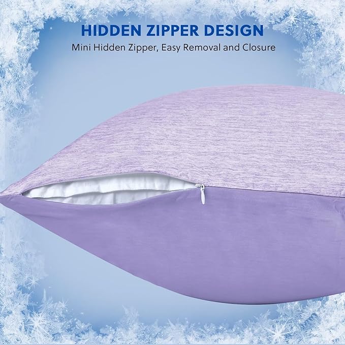 HOMFINE Cooling Pillowcases Queen Size - Double Side Q-Max 0.439 Cooling Fiber for Pillow Protector, Breathable Cold Pillow Cover for Hot Sleeper Night Sweat, Hidden Zipper, 2 Pack (20"x30", Purple)