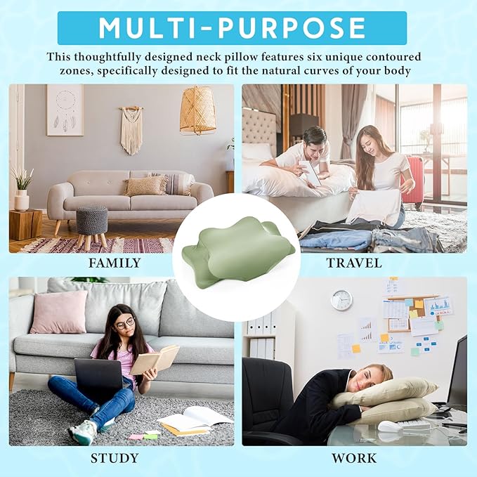 Hahafelt Cooling Cervical Neck Pillowcase Cover (Only Pillow Case) Ergonomic Pillowcase with Zipper Breathable Contour Pillow Cover for Side Back Stomach Sleepers(Saga Green,Queen Size)