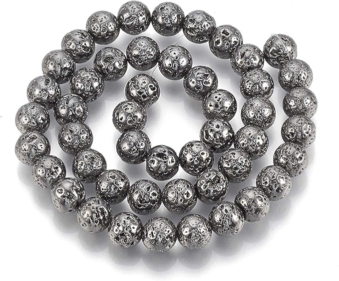 Craftdady 450Pcs Natural Round Lava Stone Beads 9mm Black Volcanic Rock Gemstone Loose Beads Metallic Energy Healing Chakra Beads for Jewelry Craft Essential Oil Bracelet