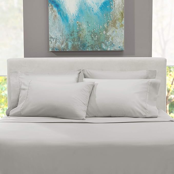 Hearth & Harbor Luxury Soft 6 Piece Bed Sheet Set Extra Deep Pocket Fitted Sheets Fits Mattress up to 21", Double Brushed Bedding, Split King Size, Silver