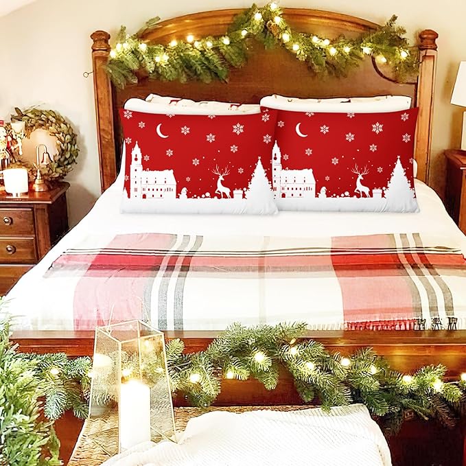 YIYEA Christmas King Size Pillow Cases Set of 2, Ultra Soft Double Brushed Microfiber Pillowcases King, Christmas Bed Pillow Covers, Fade Resistant, Easy Slip-On (20"x36")