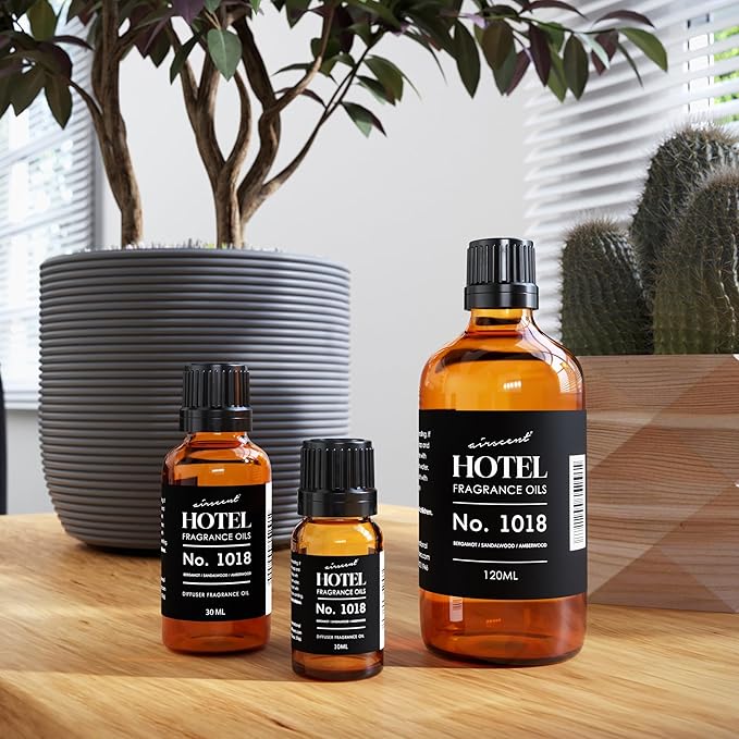 AirScent Hotel Diffuser Oil No. 1018 - Bergamot Sandalwood Amberwood - Hotel Scent Dupe - Premium Fragrance Oil for Ultrasonic and Waterless Diffusers and Crafting - 30 ml, 1 fl oz Glass Bottle