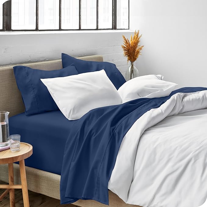 Bare Home Split Head Flex King Sheet Set - 1800 Ultra-Soft Microfiber Bed Sheets - Double Brushed - Deep Pockets - Easy Fit - 4 Piece Set - Bedding Sheets & Pillowcases (Dark Blue)