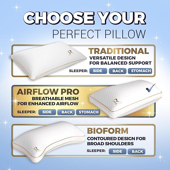 Royal Therapy 2-Pack King Memory Foam Pillow, Adjustable Shredded Odor-Free Bed Pillow for Neck & Shoulder Pain Relief, Breathable Support for Back, Stomach, Side Sleepers, AirFlowPRO