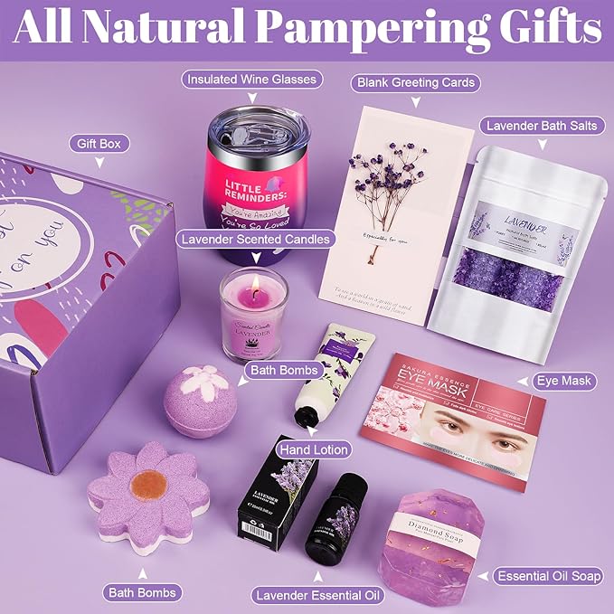 Birthday Gifts for Women, Spa Gifts Baskets for Women, Relaxation Self Care Kit, Care Package Box for Woman, Giftware Idea for Mom, Wife, Friends, Sister, Daughter