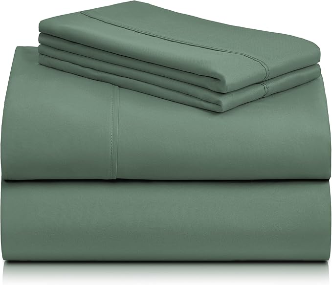LuxClub 4 PC Queen Sheet Set, Breathable Luxury Bed Sheets, Deep Pockets 18" Wrinkle Free Cooling Sheets Machine Washable Hotel Bedding Silky Soft - Tree Moss Green Queen