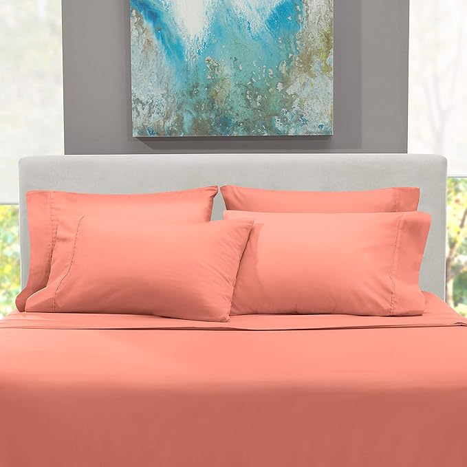 Hearth & Harbor Extra Deep Pocket Sheets - Fits Mattress 18-24 Inches Deep - Extra Deep Pocket Full Size Sets - 6 Piece Full Size - Full - Misty Rose