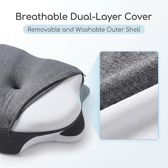 Neck Support Butterfly Memory Foam Pillow, 60D Density Slow Rebound, Ergonomic Contoured Zoned Design for Back & Side Sleepers, Breathable Tencel Cover, for Adults with Neck & Shoulder Discomfort