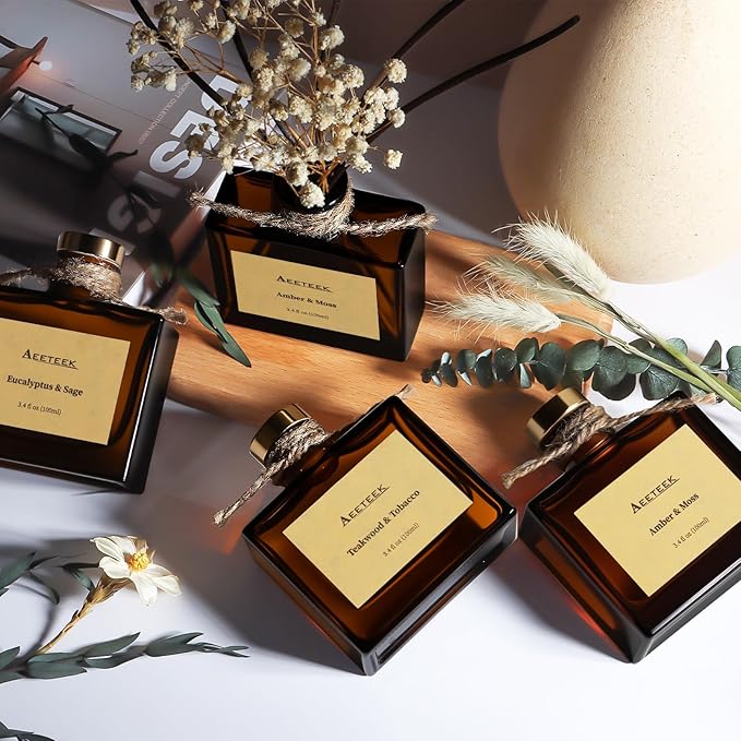 Reed Diffuser, Eucalyptus & Citrus Scented Oil Diffusers for Home with Dried Flowers, 3.4 Fl Oz Essential Oil Diffuser for Bathroom, Elegant Fragrance for Room Decor
