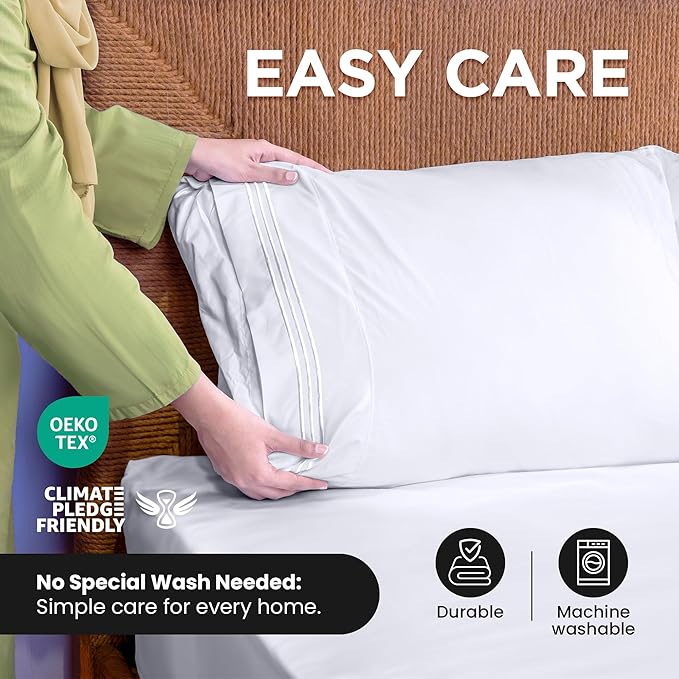 ROYALE LINENS 4 Piece Full Sheets Set - Soft Brushed 1800 Microfiber Bedding - 1 Fitted and 1 Flat Sheet, 2 Pillow Cases - Wrinkle Free & Fade Resistant - Hotel Luxury Bed Sheets Set (White, Full)
