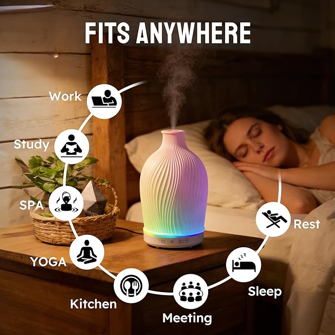 Essential Oil Diffuser 150ml,Resin Diffuser Ultrasonic Aromatherapy Humidifier with 1/2/4H Timer, 7 Color Lights, Auto Shut-Off, Whisper-Quiet for Home Bedroom Office (White)