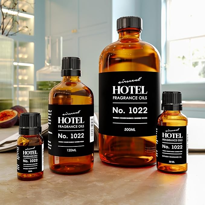 AirScent Hotel Diffuser Oil No. 1022 - Tangelo Golden Bamboo Sundried Woods - Hotel Scent Dupe - Fragrance Oil for Ultrasonic and Waterless Diffusers and Crafting - 10 mL, 0.34 fl oz Glass Bottles