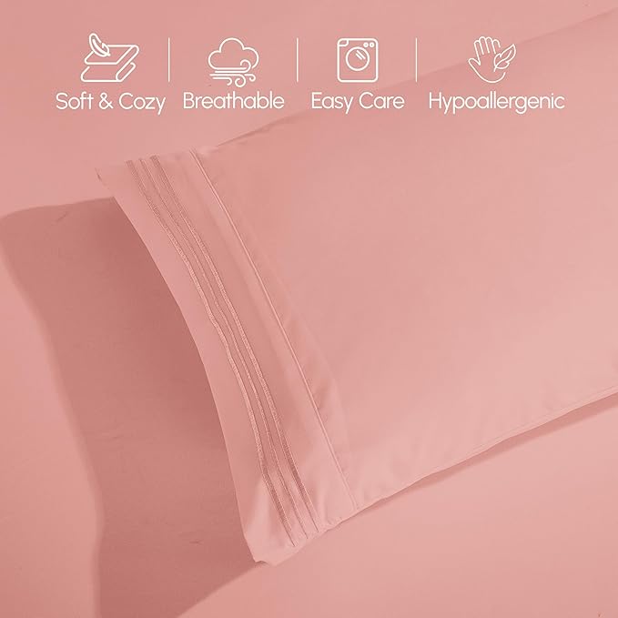 Elegant Comfort Luxury 1500 Premium Hotel Quality Microfiber 4-Piece Sheet Set - Soft, All Around Elastic 18-24 Inches Deep Fitted Sheet - Extra Deep Pocket Sheets, Queen, Dusty Rose