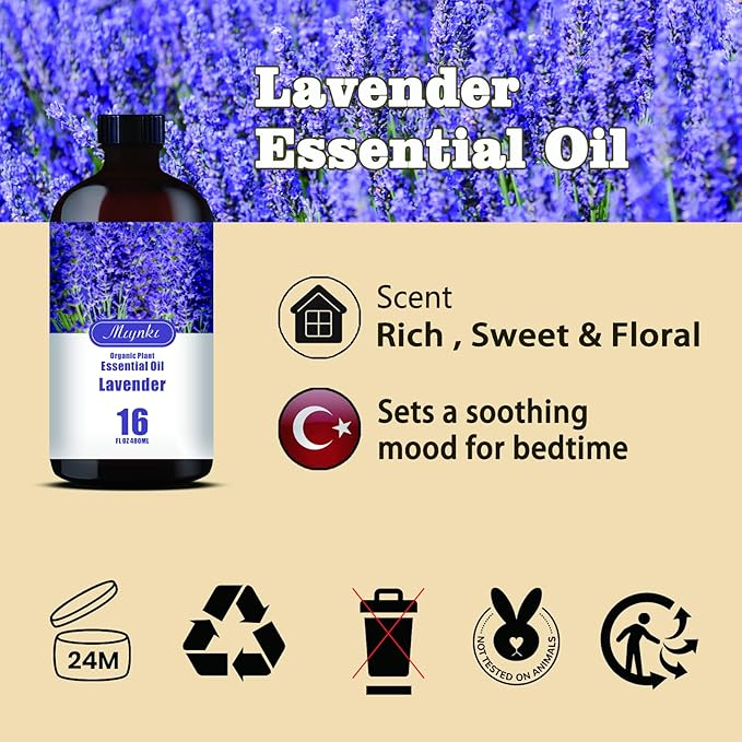 Lavender Essential Oil – MLYNKL Lavender Oils 16.33 fl oz for Diffusers, Humidifiers, Massage, DIY Candles, Soap, Cleaning, Home, Yoga, Office, Gifts - 490 ml