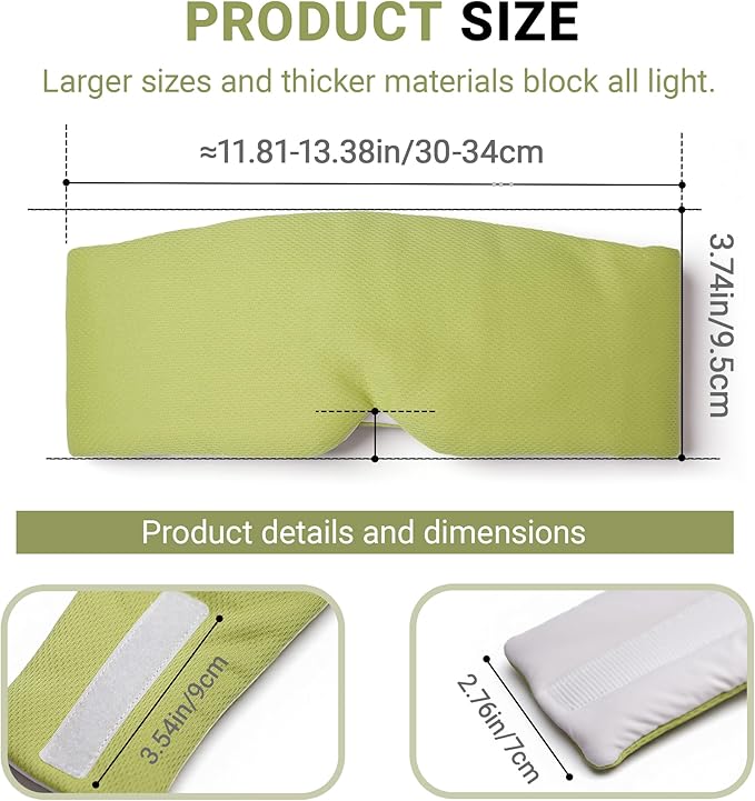 Reversible Full-Cover Meadow Mint White Cotton Eye Mask for Sleep, Adjustable Breathable Wrap, Lightweight Total-Dark Blindfold for Sleep Travel, Holiday Gift Kit for Women Girl Men Adults