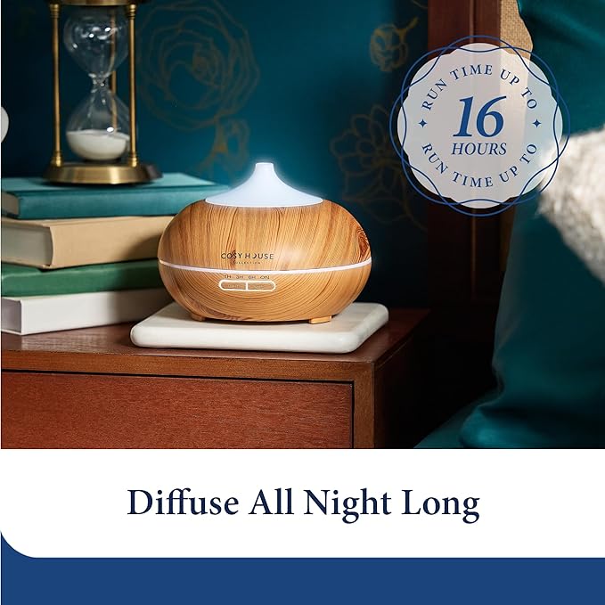 Cosy House Collection 300ml Ultrasonic Essential Oil Diffuser – Adjustable Mist, 16hr Run Time & Auto Shut-Off with BPA-Free & Easy Cleaning