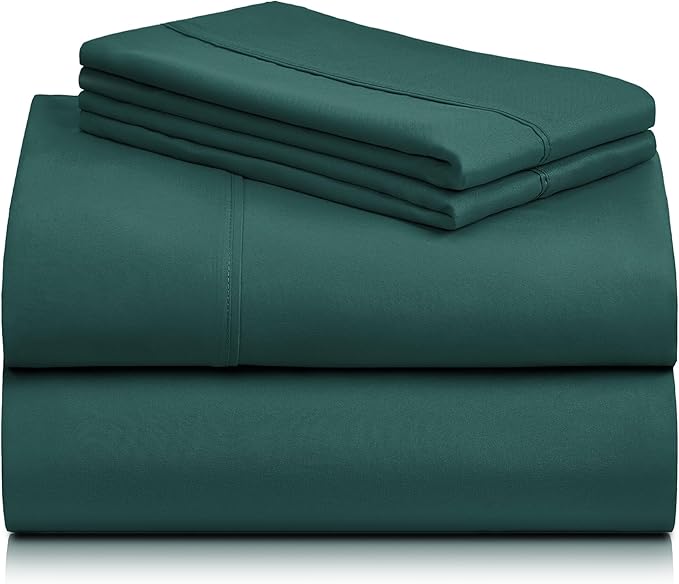 LuxClub 3 PC Sheet Bed Sheets Deep Pockets 18" Eco Friendly Wrinkle Free-Kids-Fitted Sheets Machine Washable Hotel Bedding Silky Soft - Emerald Twin XL