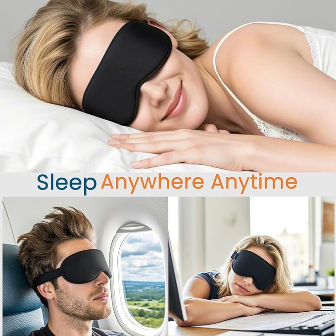 Allfulyun Sleep Mask for Side Sleeper Women Men, 3D Light Blocking Eye Mask,Soft Breathable Eye Shade Cover, Comfortable Night Blindfold,Zero Pressure Sleeping Mask for Travel, Nap, Black