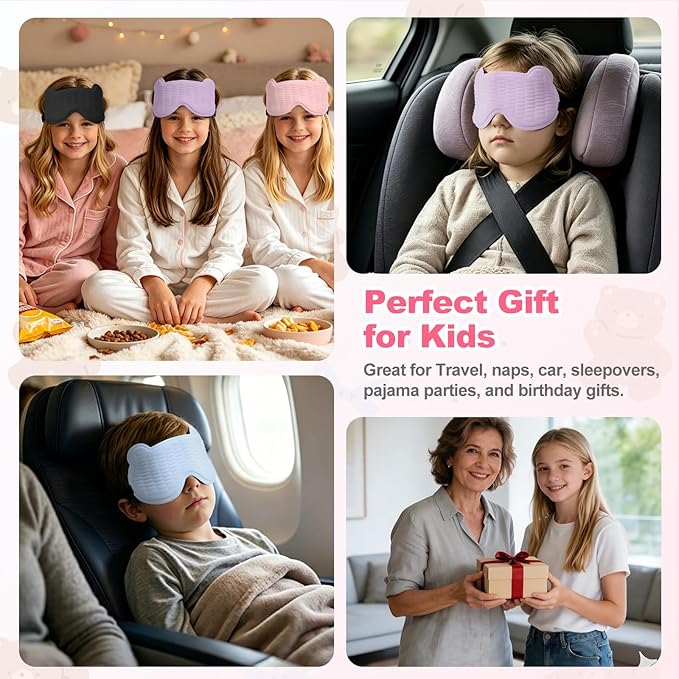 Kids Sleep Mask, 3D Sleep Mask for Kids with Adjustable Elastic Strap, Soft Comfortable Eye Mask for Children, Blackout Travel Kid Sleeping Mask for Ages 5-15 Boys Girls (Pink)