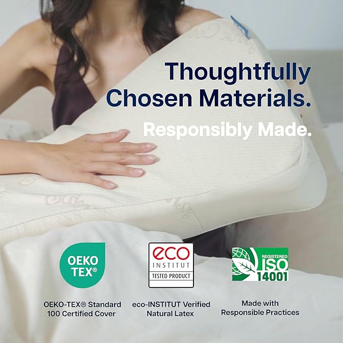 Cervical Pillow, Side Sleeper Pillow with 5" Loft & Shoulder Curve - 100% Natural Latex, Dual-Zone Adjustable Neck & Head Support, Flat-Top & Bottom-Up Design for Side, Back & Combo Sleepers