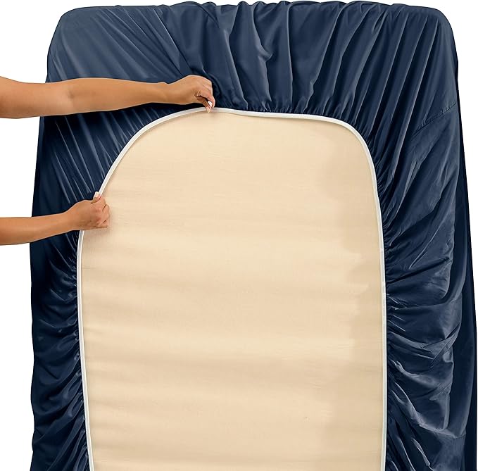 Clara Clark Flex Top King Sheets, 6 Piece Set - Hotel Luxury Sheets for Top Split King Bed, Super Soft Bedding Set, Head Split King Navy Blue
