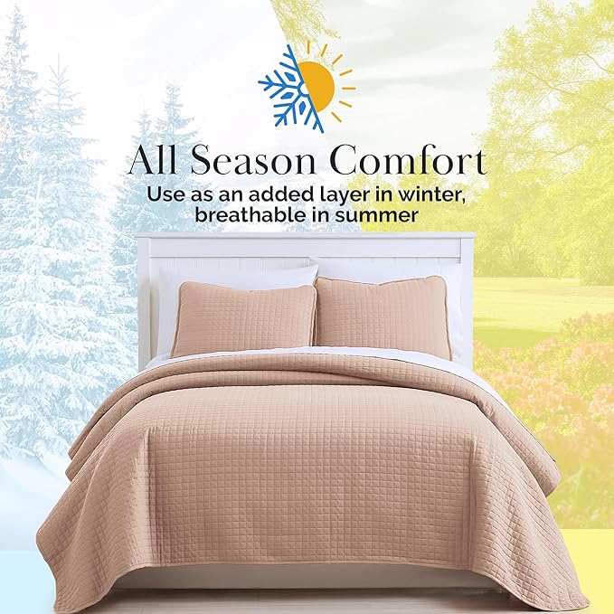 Southshore Fine Living, Inc. Oversized King Quilt Set, Stitched Blush Pink Quilt Bedspread, 2 Matching Pillow Shams, Machine Washable Cal/King Quilts, Hotel Quality Bedding, Cozy Coverlet, Blush